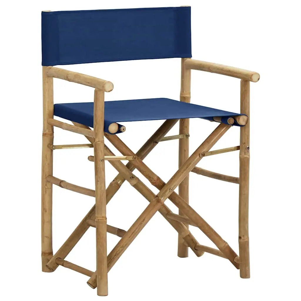 Folding Director's Chairs Outdoor Garden Seating 2 pcs Blue Bamboo Fabric