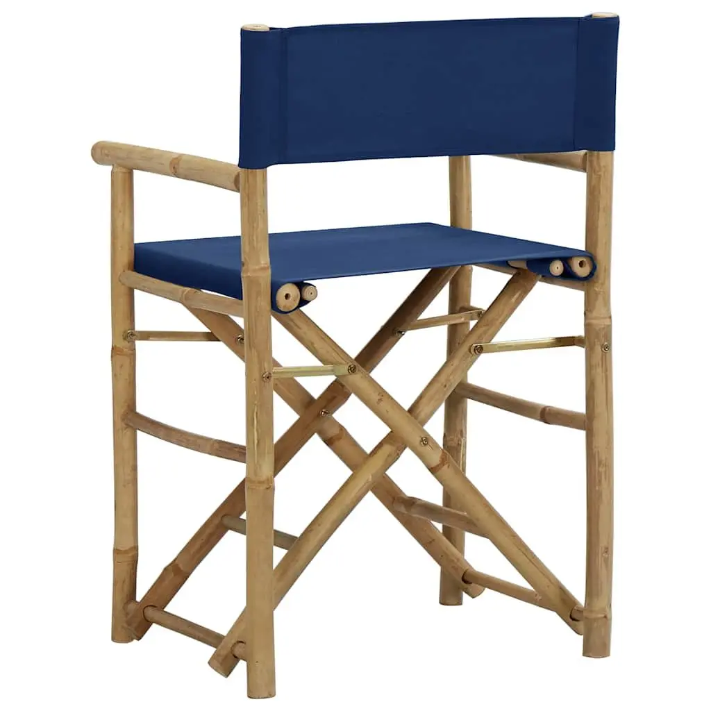 Folding Director's Chairs Outdoor Garden Seating 2 pcs Blue Bamboo Fabric