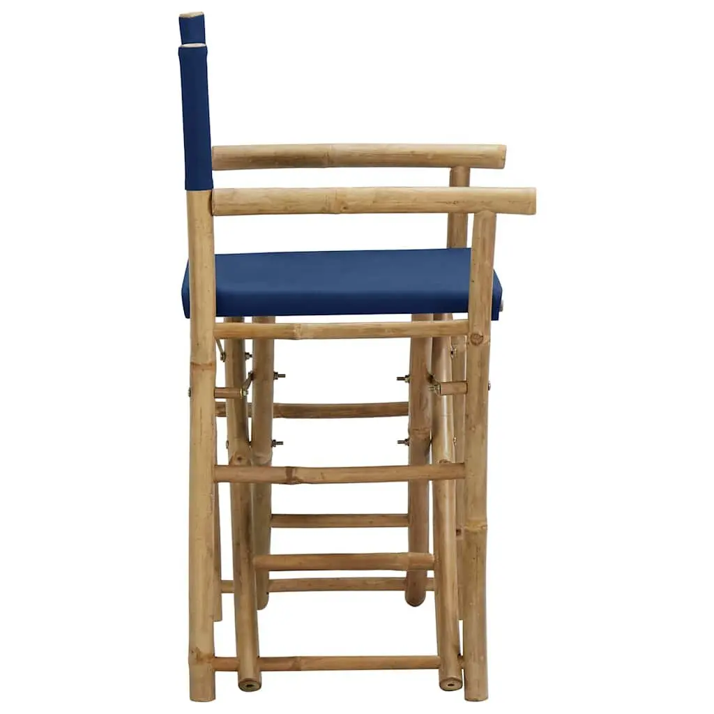 Folding Director's Chairs Outdoor Garden Seating 2 pcs Blue Bamboo Fabric