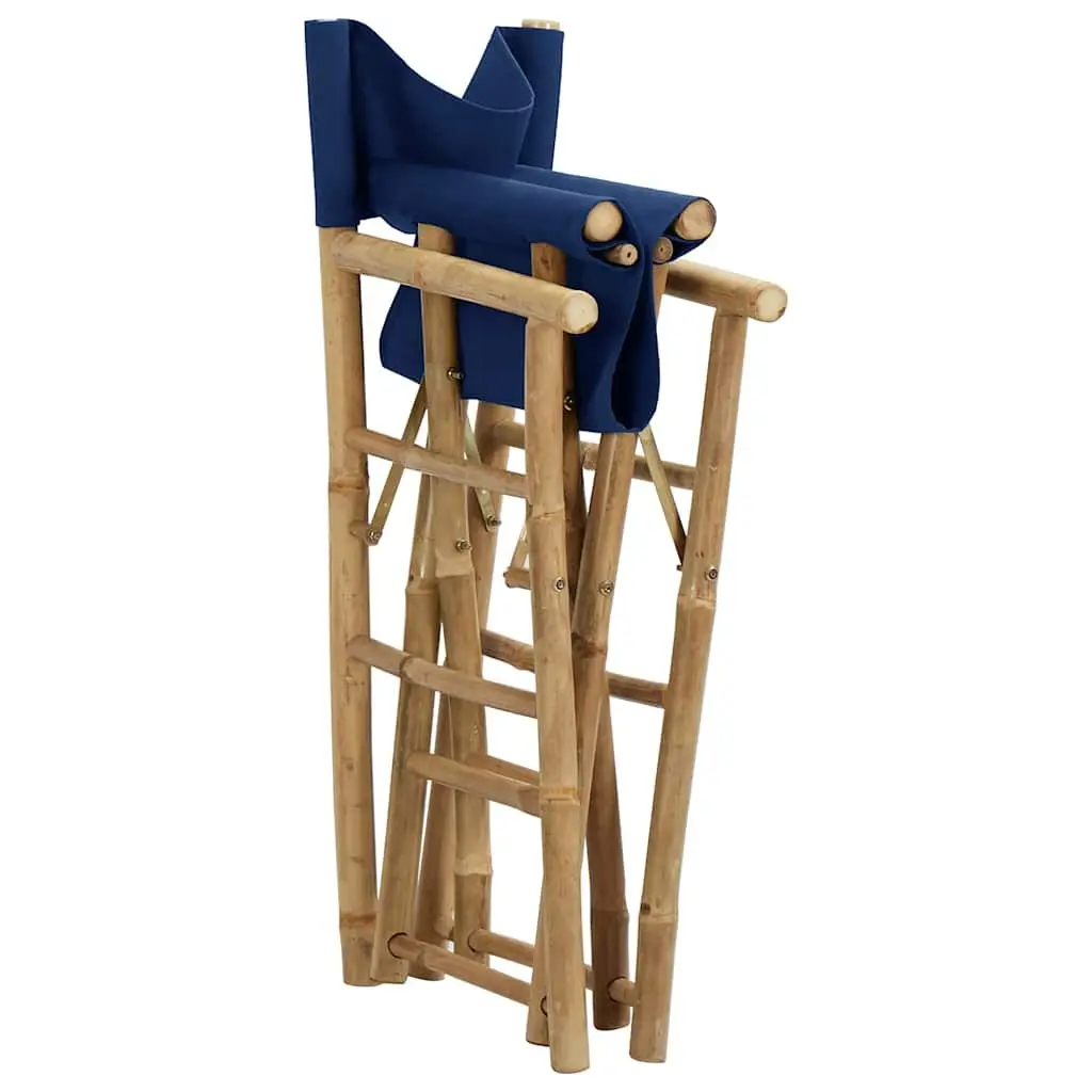 Folding Director's Chairs Outdoor Garden Seating 2 pcs Blue Bamboo Fabric