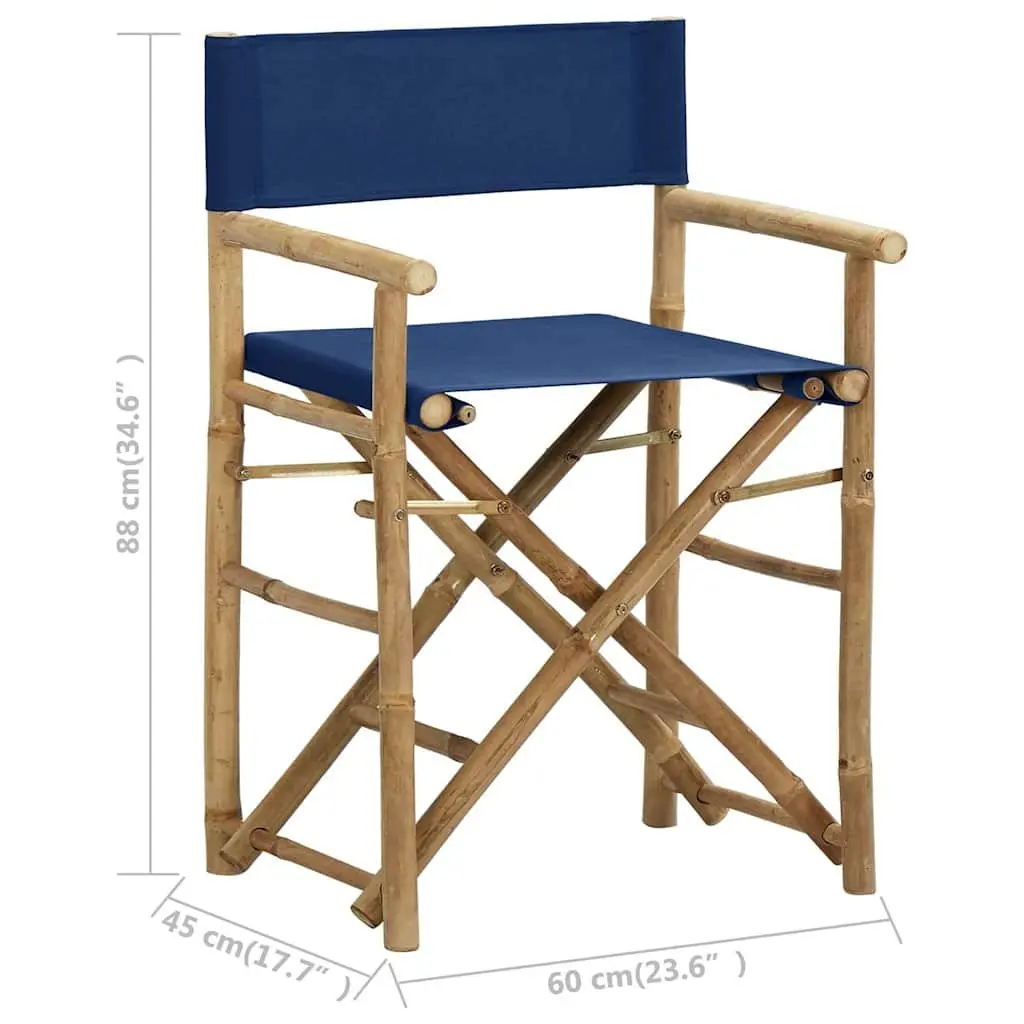 Folding Director's Chairs Outdoor Garden Seating 2 pcs Blue Bamboo Fabric