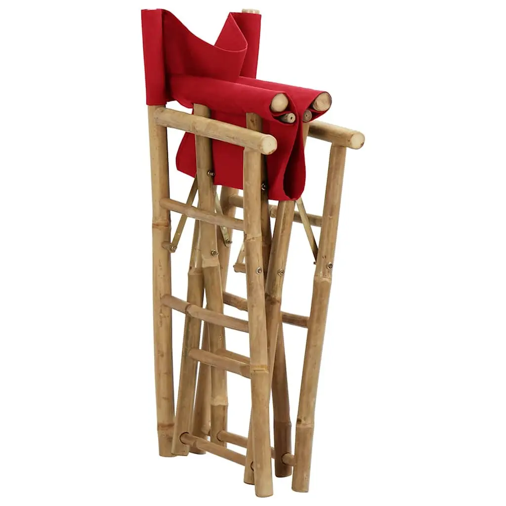 Folding Director's Chairs 2 pcs Red Bamboo Outdoor Garden Seating Patio