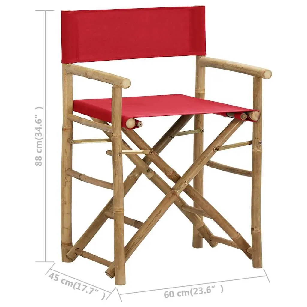 Folding Director's Chairs 2 pcs Red Bamboo Outdoor Garden Seating Patio