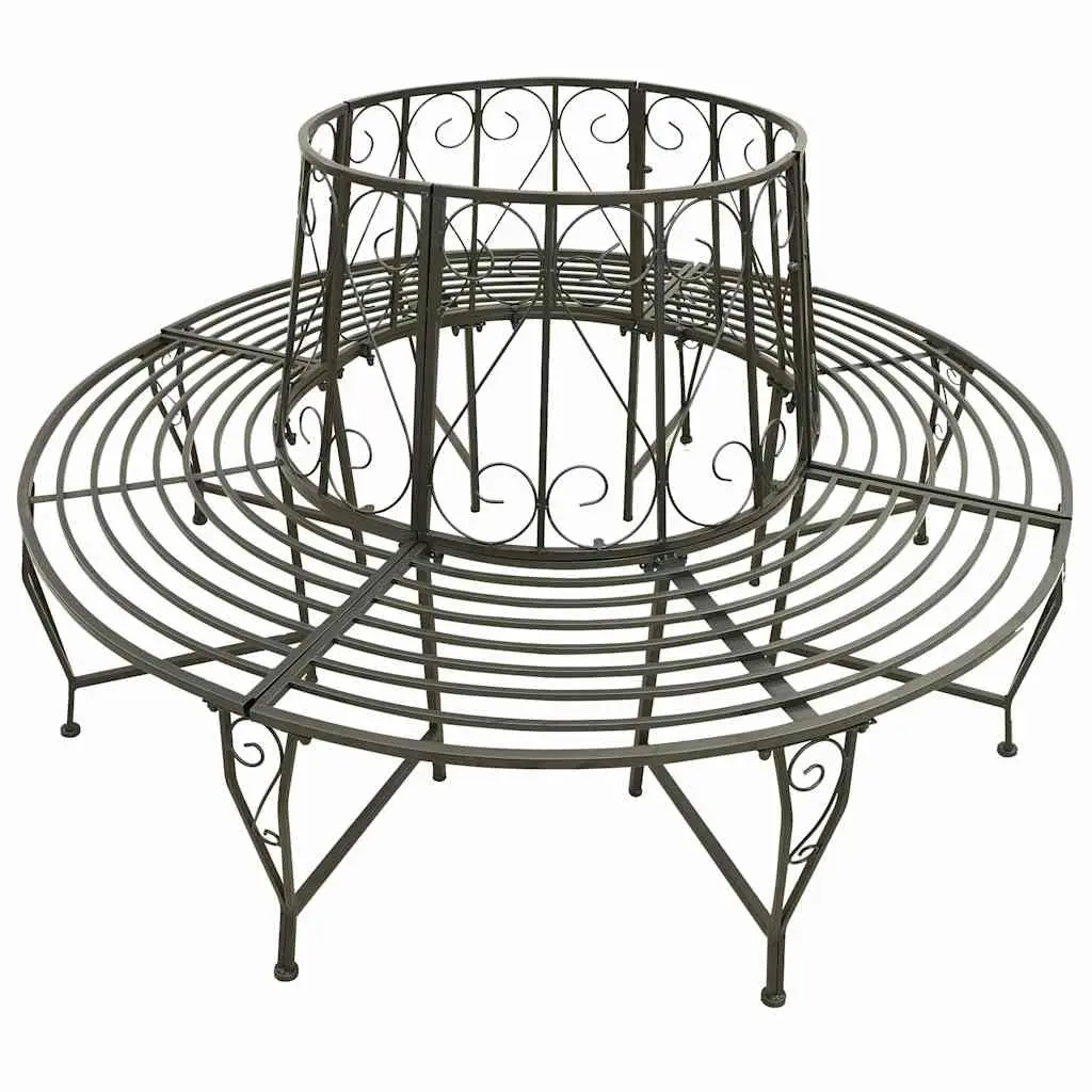 Circular Outdoor Tree Bench Grey Steel 160cm Half Round Seating for Garden and Patio