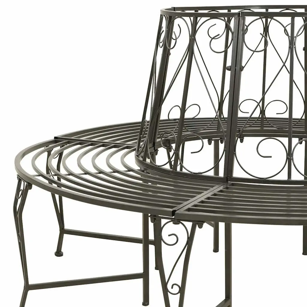 Circular Outdoor Tree Bench Grey Steel 160cm Half Round Seating for Garden and Patio