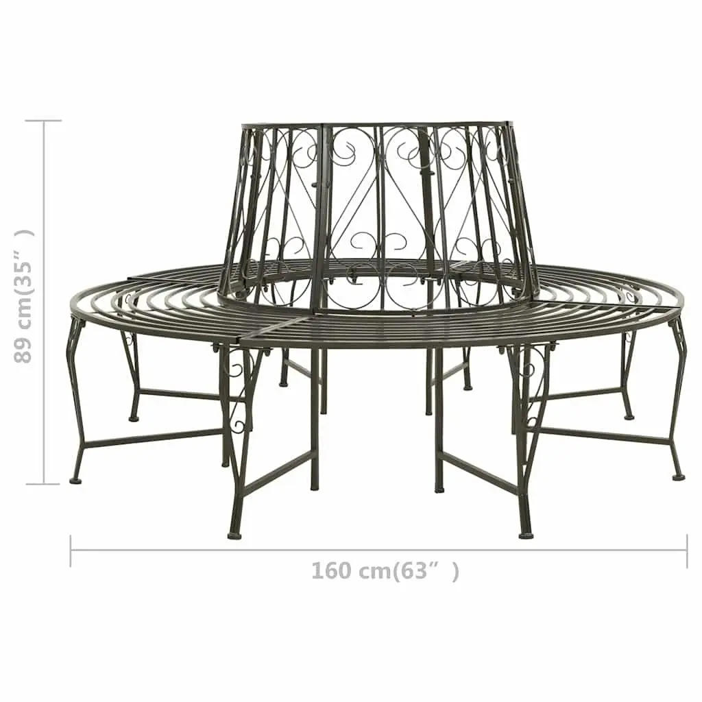 Circular Outdoor Tree Bench Grey Steel 160cm Half Round Seating for Garden and Patio