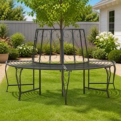 Warm and Reliable Half Round Tree Bench for Outdoor Use