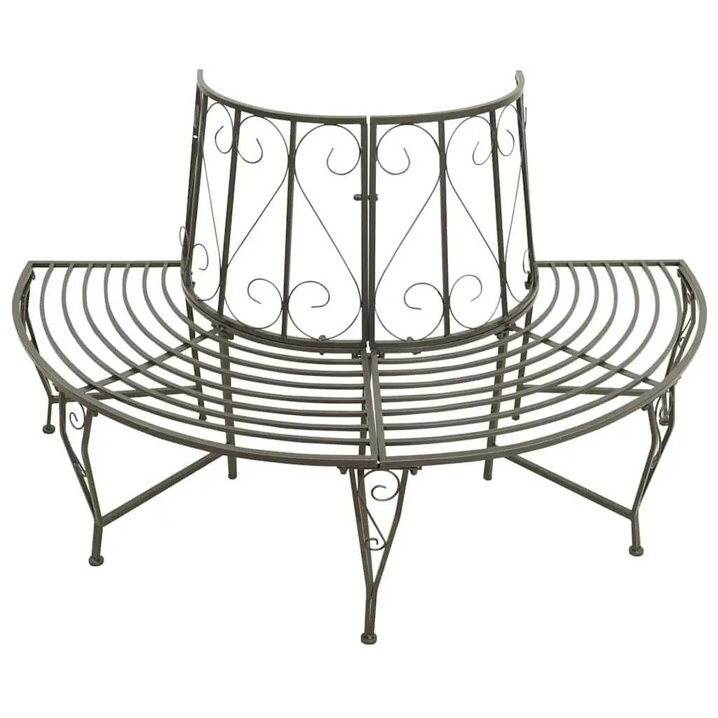 Half Round Tree Bench 160cm Outdoor Seating Steel Garden Furniture Grey