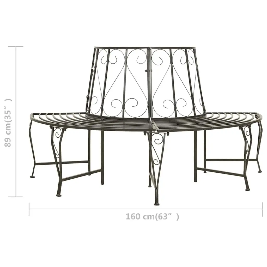 Half Round Tree Bench 160cm Outdoor Seating Steel Garden Furniture Grey