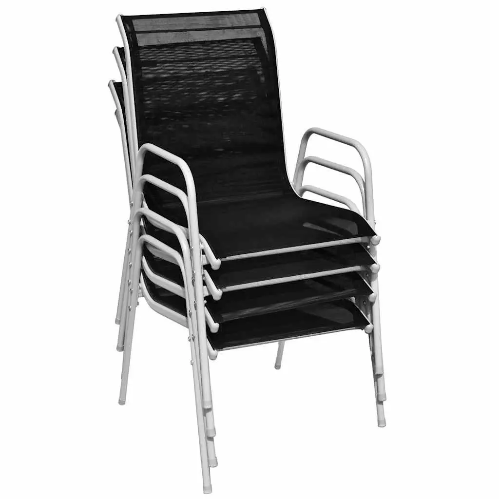 Outdoor Garden Armchairs Set of 4 Black Steel and Textilene Stackable Patio Seating