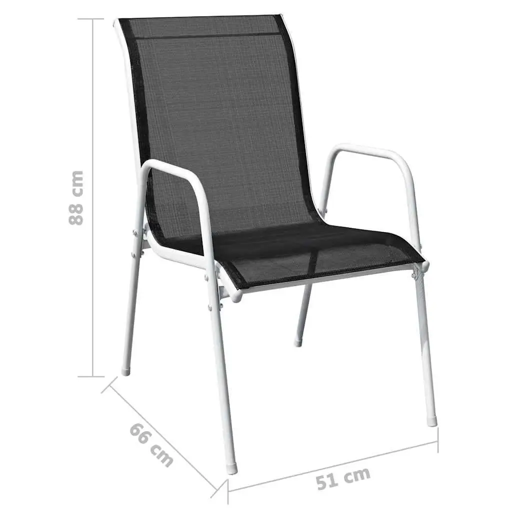 Outdoor Garden Armchairs Set of 4 Black Steel and Textilene Stackable Patio Seating