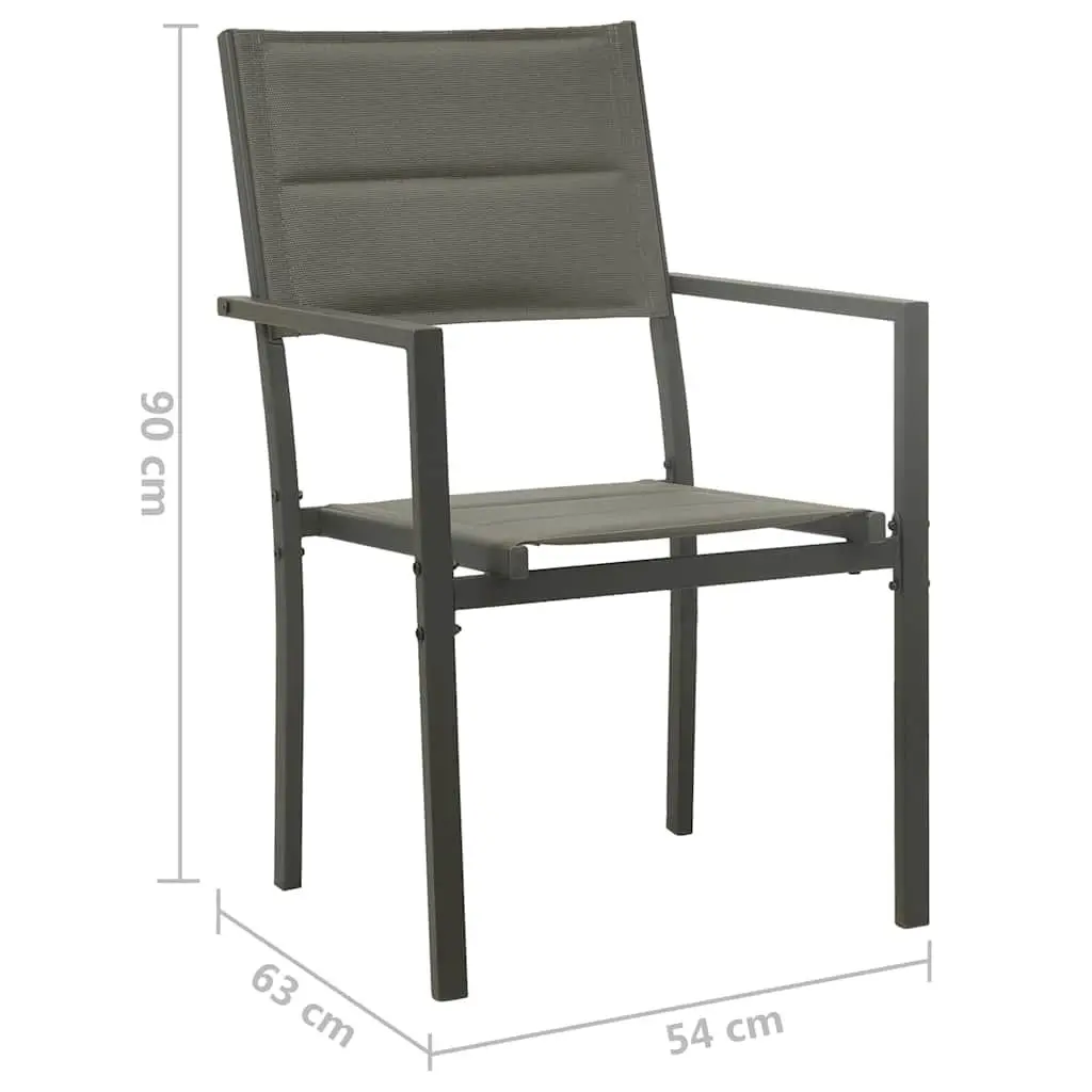 Garden Armchair Set 2 Pieces Steel Textilene Padded Lightweight Stackable Grey