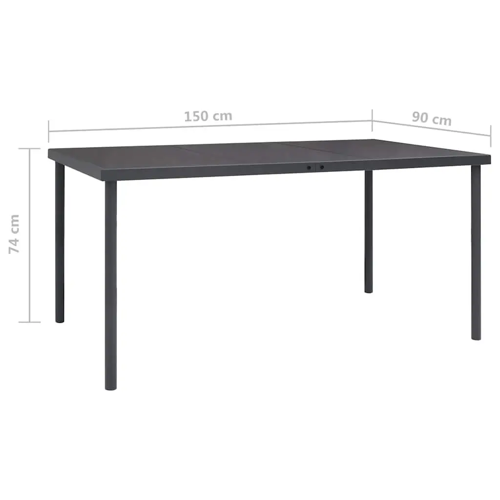 Outdoor Dining Table Anthracite 150x90x74 cm Glass Top Steel Legs