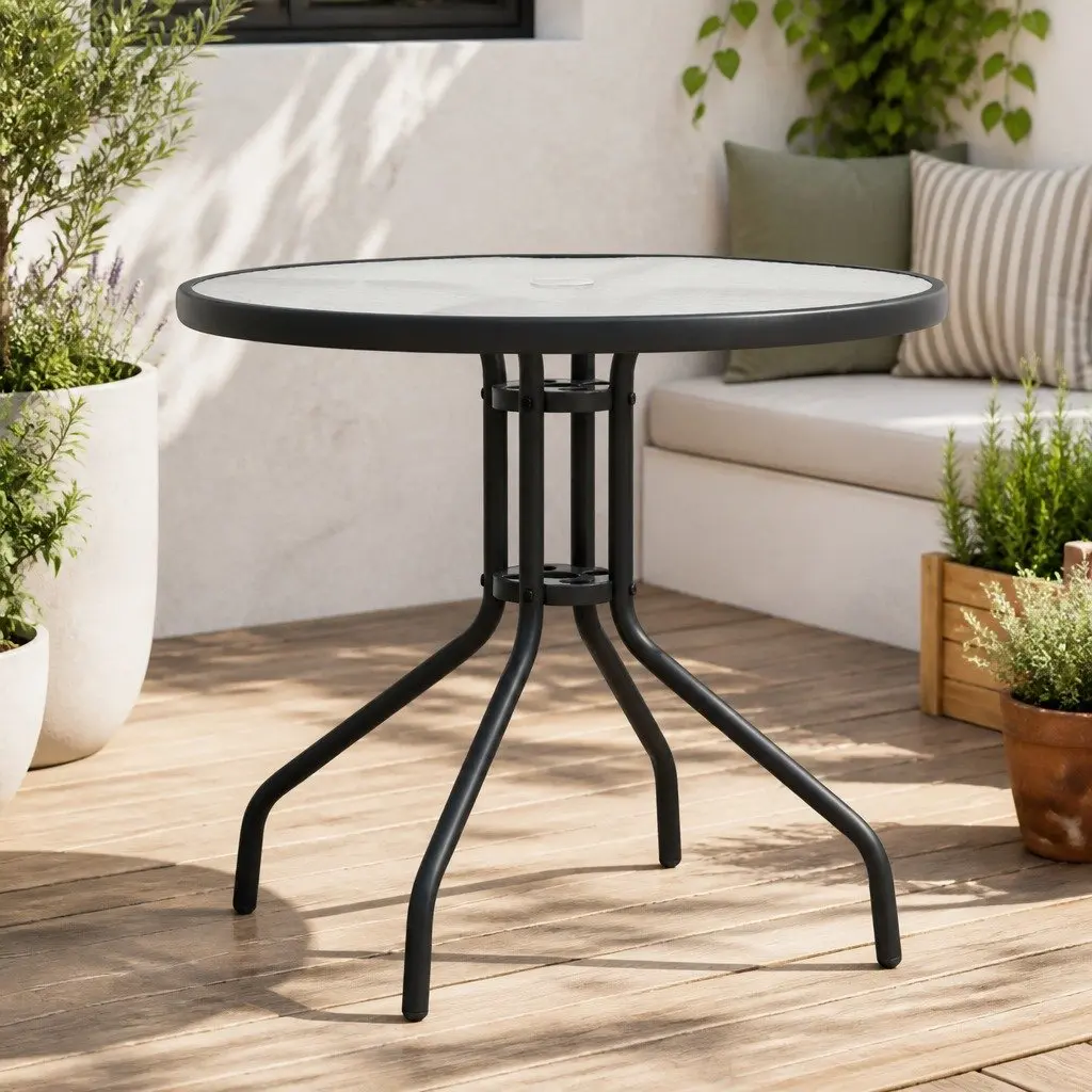 Round Garden Table Outdoor Patio Dining Furniture 80 cm Anthracite Steel Frame