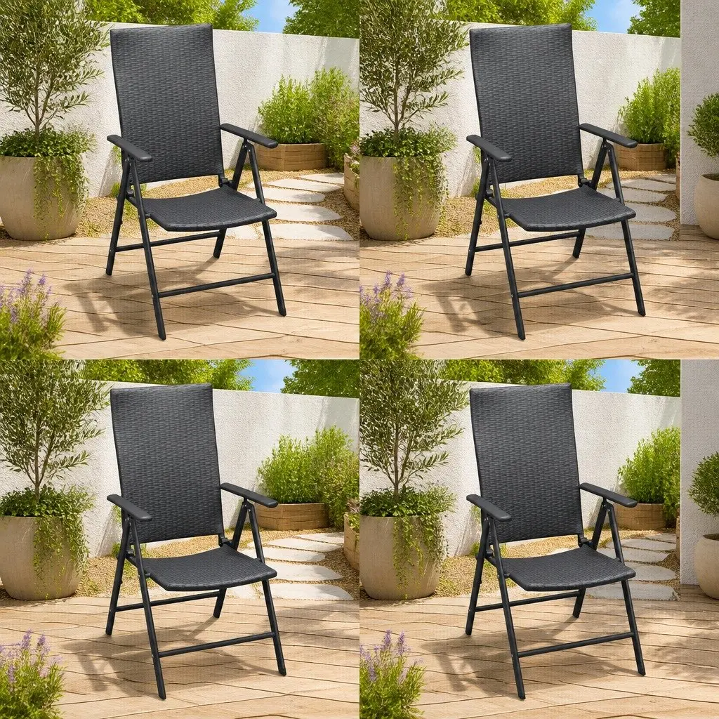 Garden Chairs Reclining Folding 4 Piece Set Black