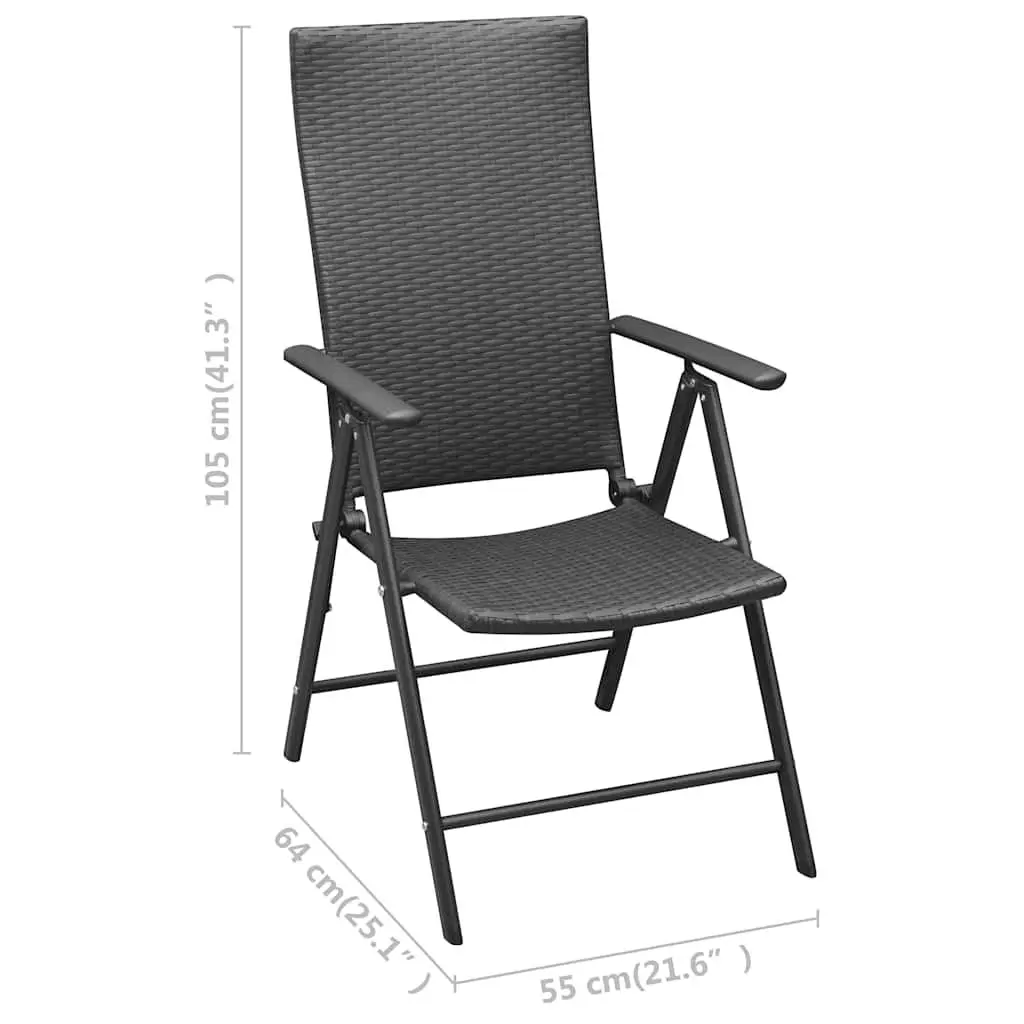 Garden Chairs Reclining Folding 4 Piece Set Black