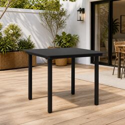 Garden Dining Table Black Outdoor Furniture Steel Frame Glass Tabletop 80x80x74