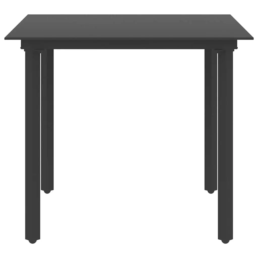 Garden Dining Table Outdoor Use 80x80x74cm Black Steel Frame Glass Top