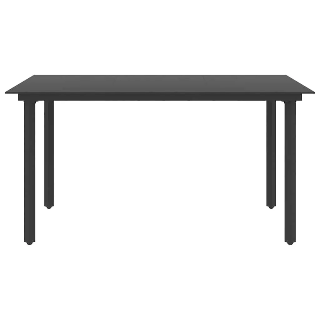 Garden Dining Table Outdoor Use 150 x 80 x 74 cm Black Steel Frame Glass Top