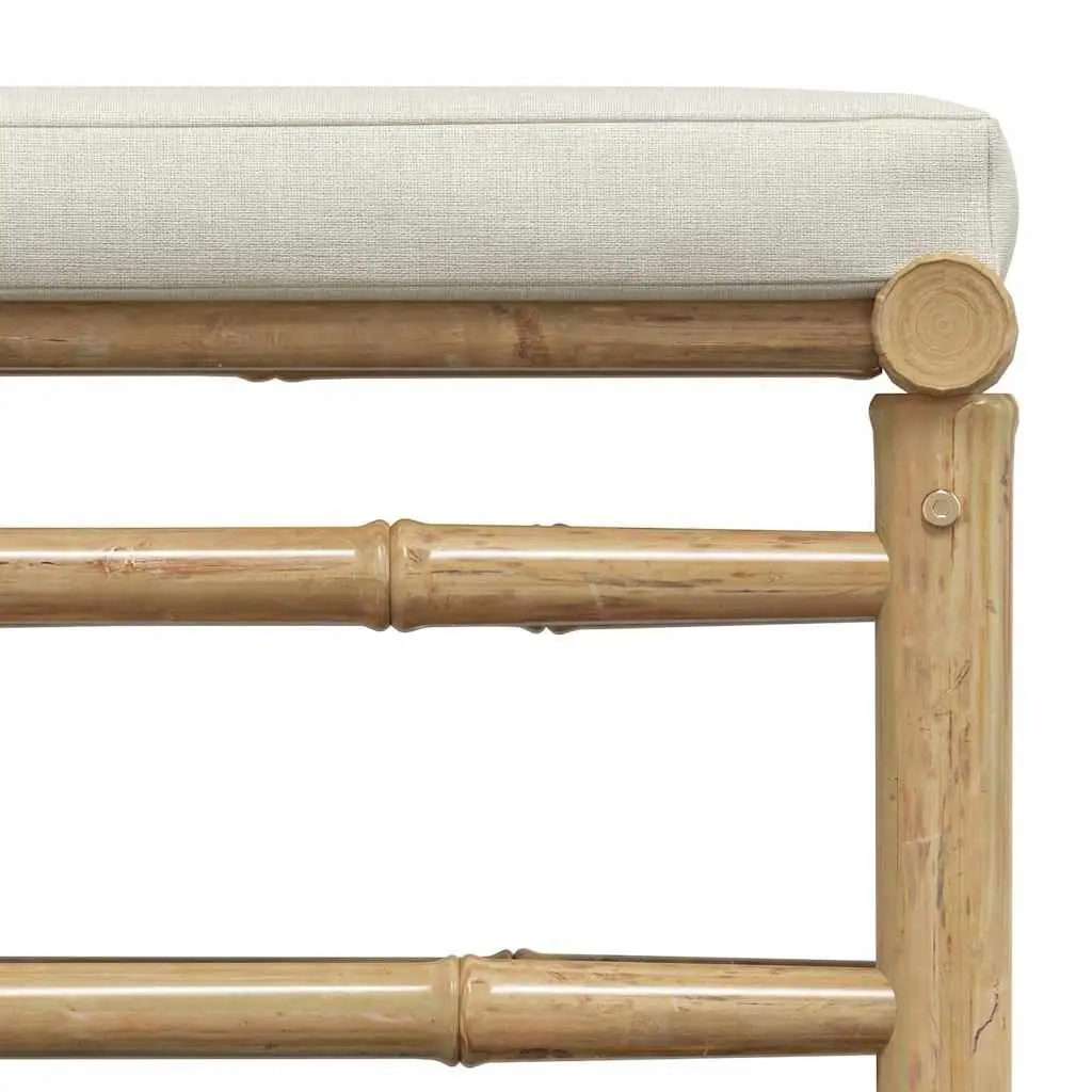 3 Piece Garden Lounge Set Bamboo Outdoor Sofa Furniture Cream White Cushions