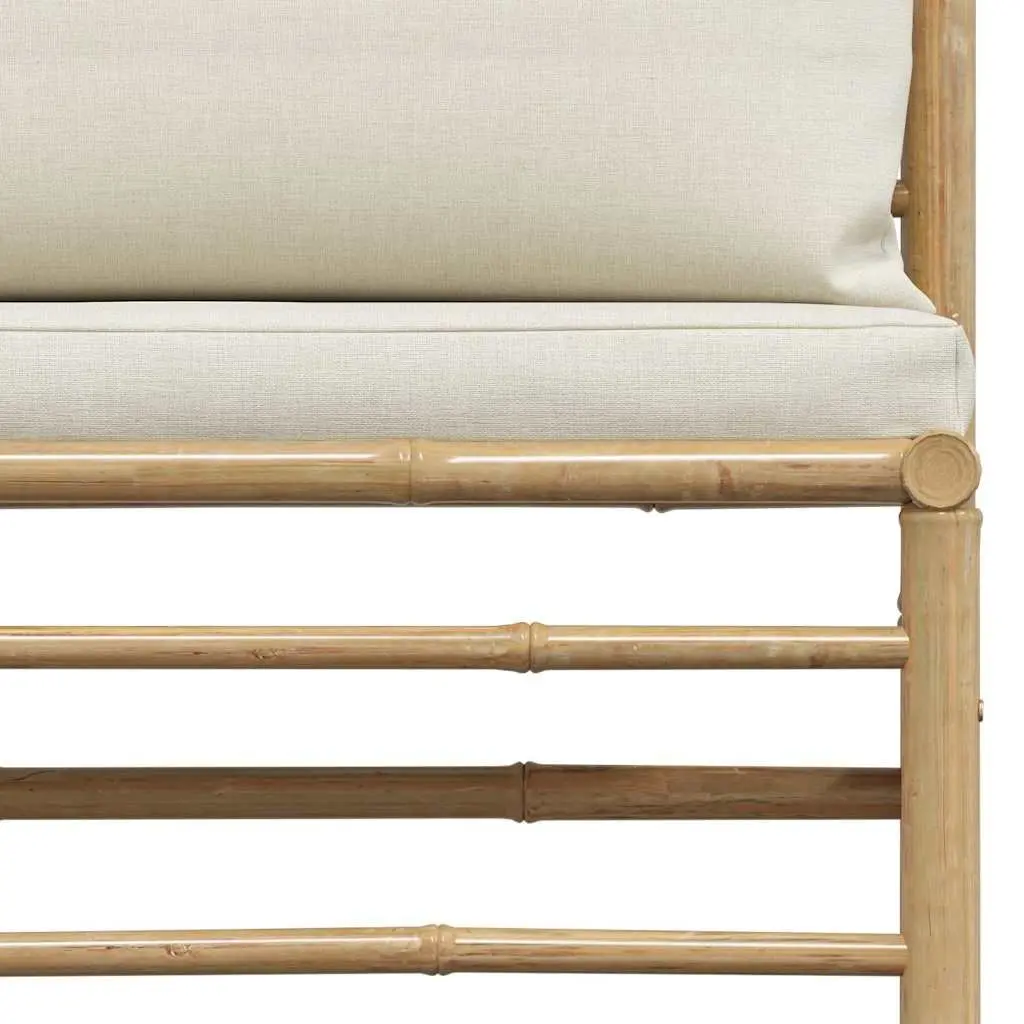 3 Piece Garden Lounge Set Bamboo Outdoor Sofa Furniture Cream White Cushions