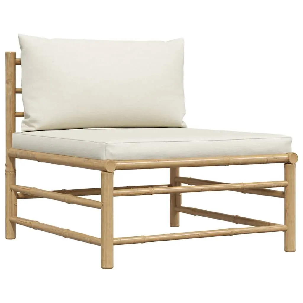 3 Piece Garden Lounge Set Bamboo Outdoor Sofa Furniture Cream White Cushions