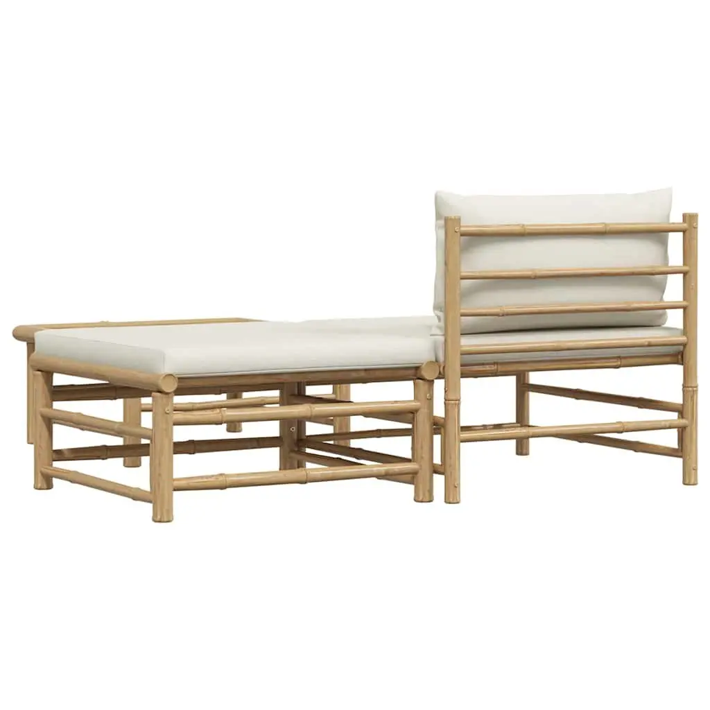 3 Piece Garden Lounge Set Bamboo Outdoor Sofa Furniture Cream White Cushions