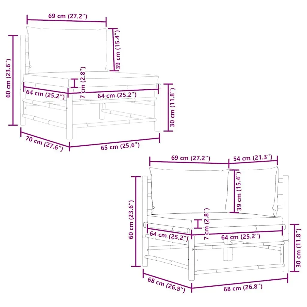 2 Piece Garden Lounge Set Outdoor Patio Sofa Bamboo Cream White Cushions