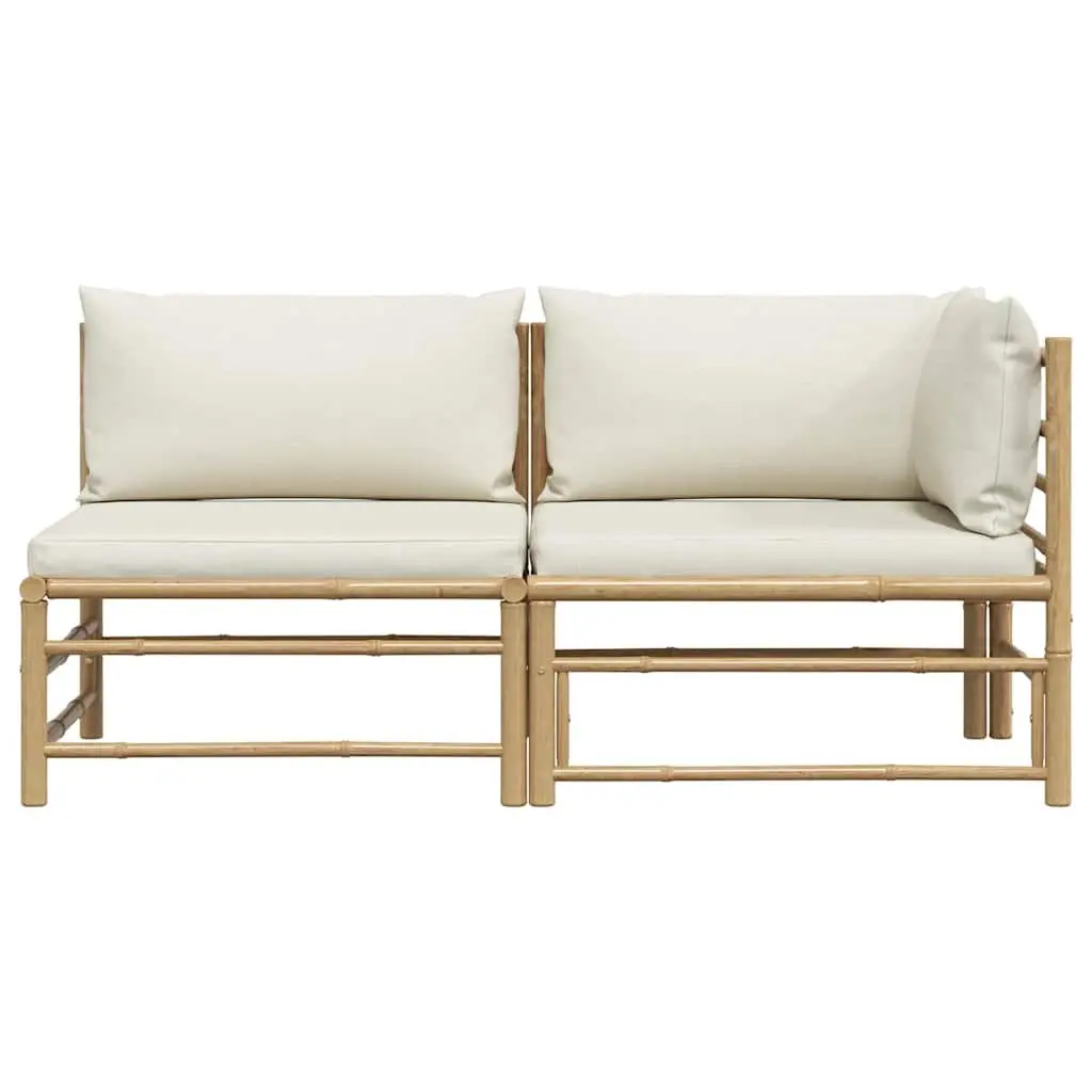 2 Piece Garden Lounge Set Outdoor Patio Sofa Bamboo Cream White Cushions