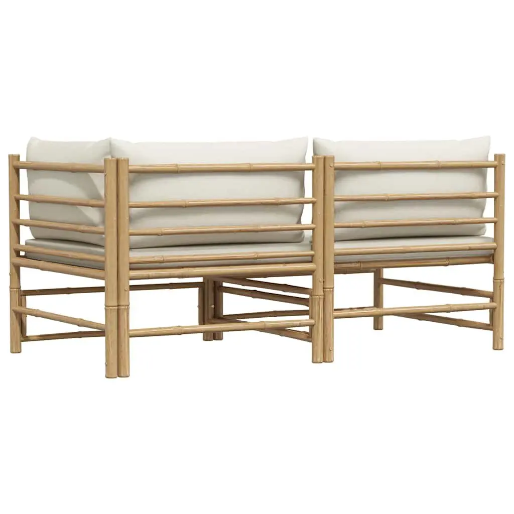 2 Piece Garden Lounge Set Outdoor Patio Sofa Bamboo Cream White Cushions