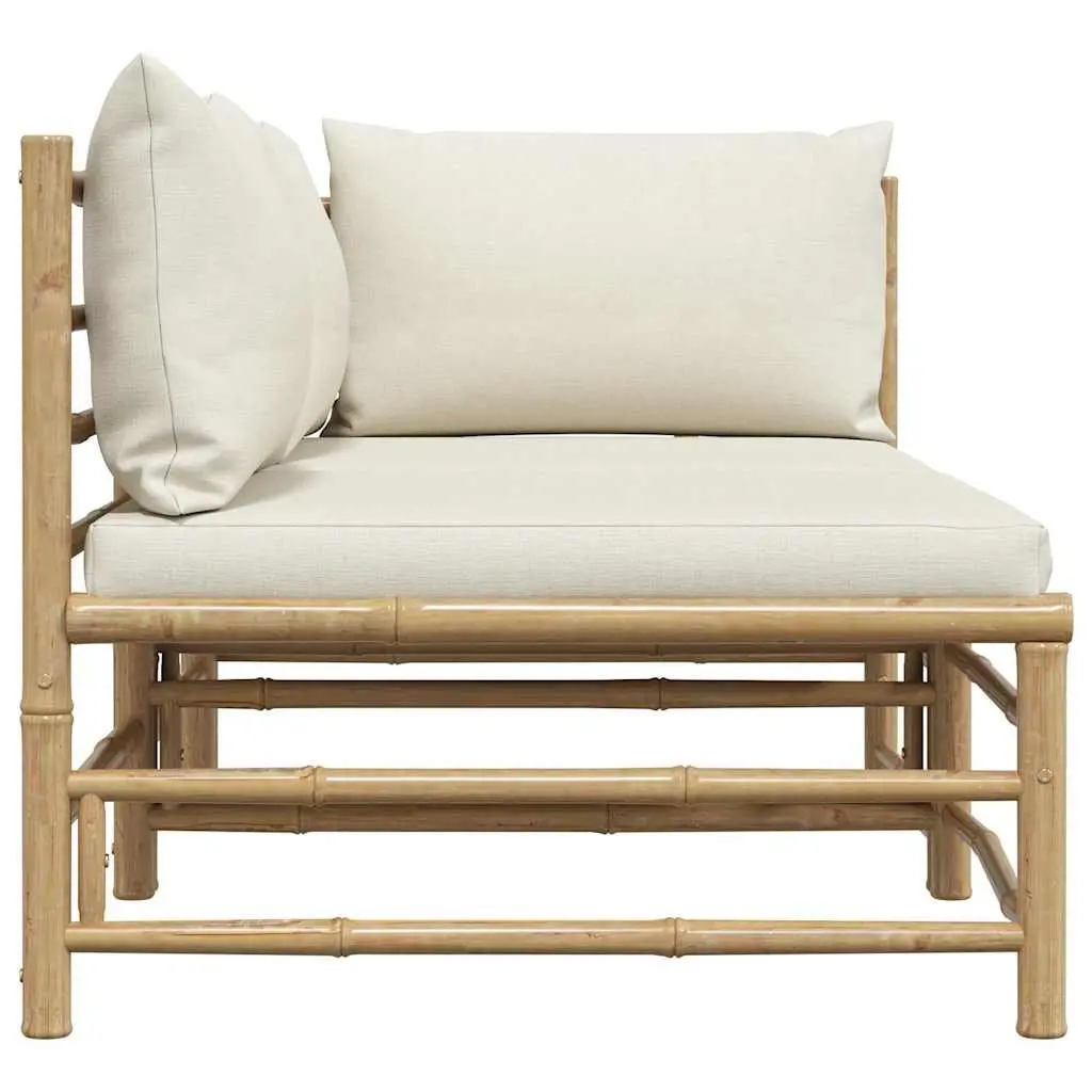 2 Piece Garden Lounge Set Outdoor Patio Sofa Bamboo Cream White Cushions