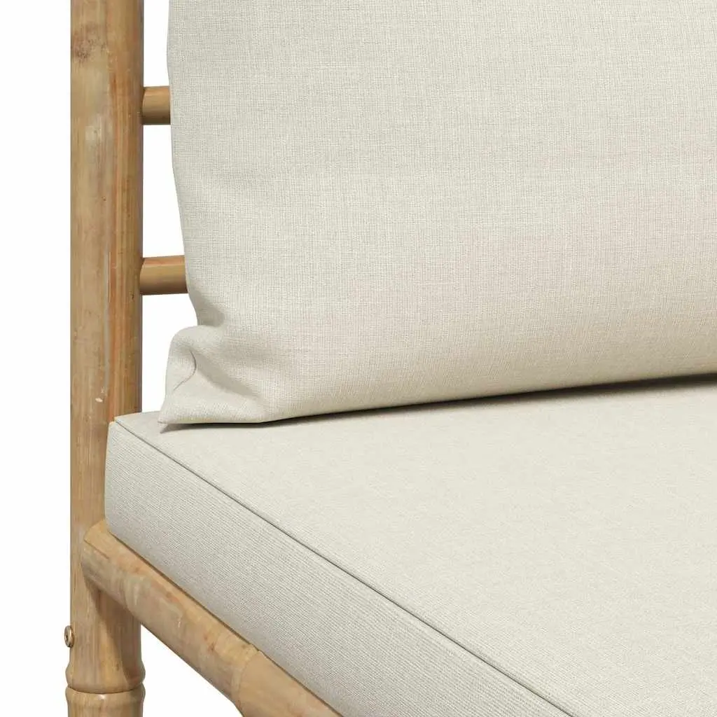 2 Piece Garden Lounge Set Outdoor Patio Sofa Bamboo Cream White Cushions