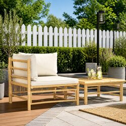 Bamboo Outdoor Garden Lounge Set 2 Piece Sectional Sofa with Cushions Side Table