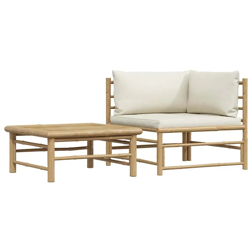 Bamboo Garden Lounge Set Modular Sectional Sofa with Cushions 2 Piece White