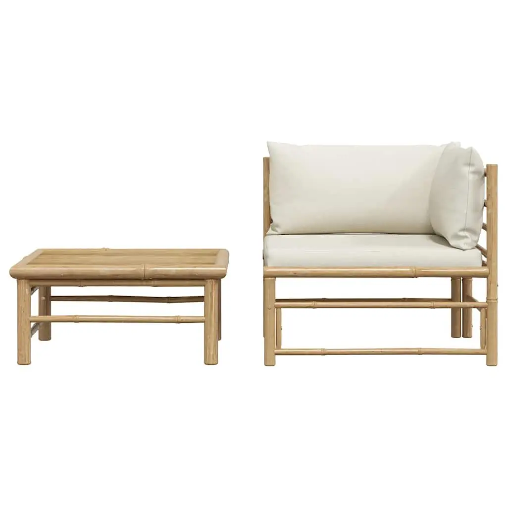 Bamboo Garden Lounge Set Modular Sectional Sofa with Cushions 2 Piece White