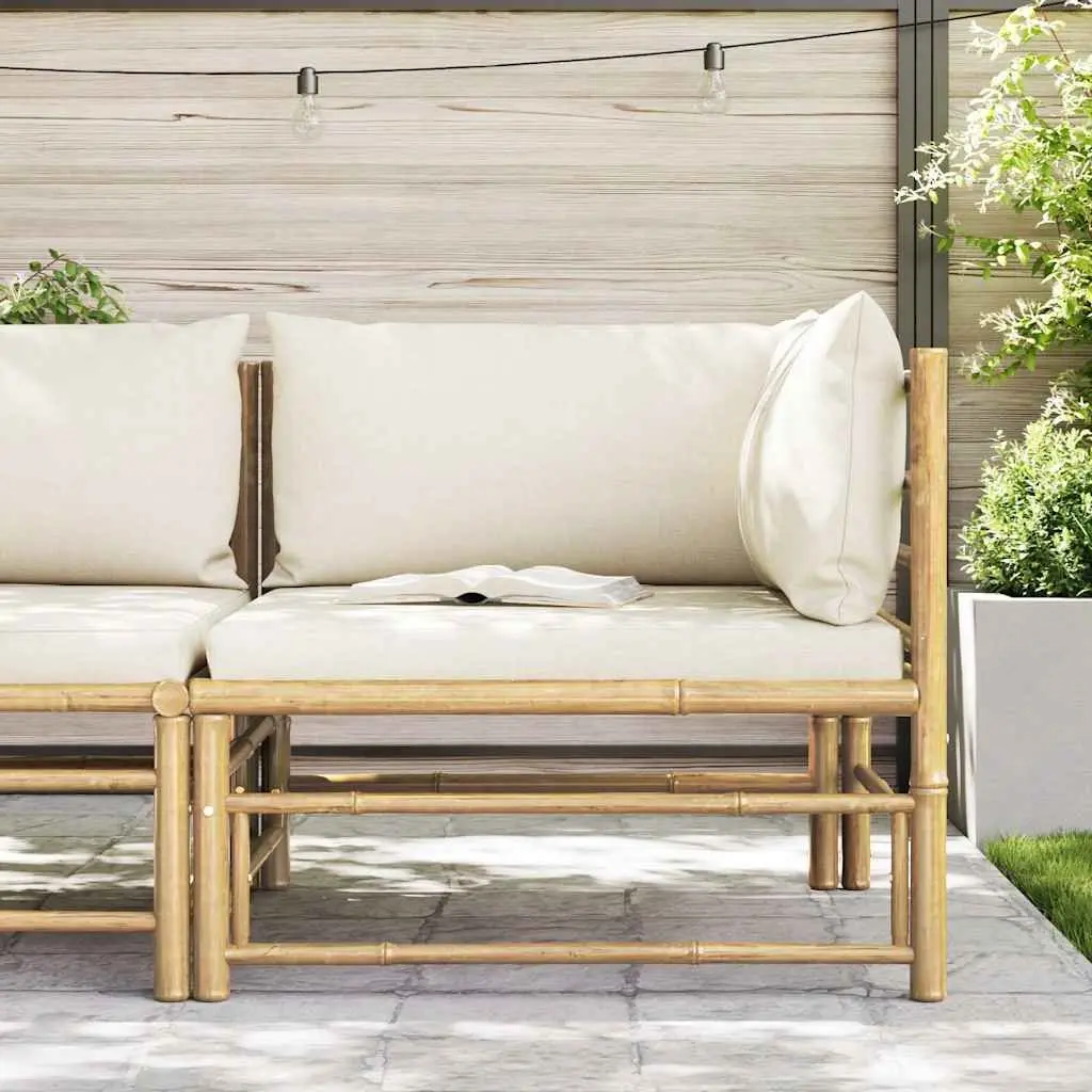 Garden Corner Sofa Modular Outdoor Lounge Set Cream White Cushions Bamboo