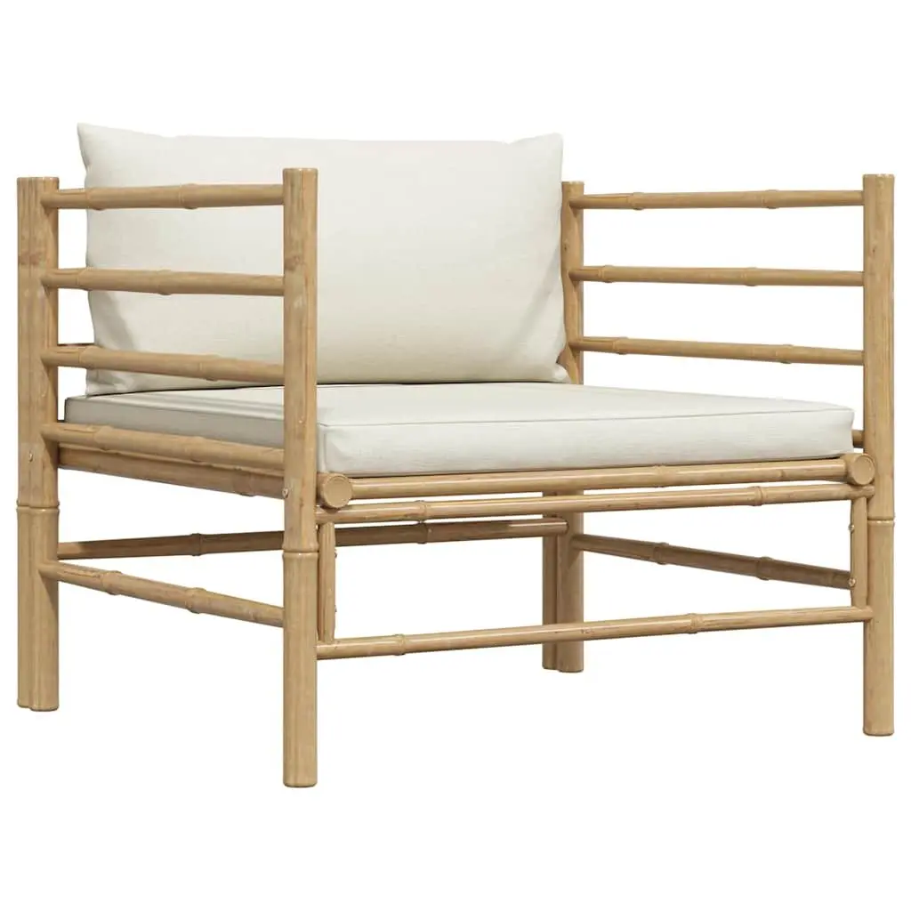 Garden Sofa Outdoor Lounge Seat Modular Bamboo Cream White Cushions