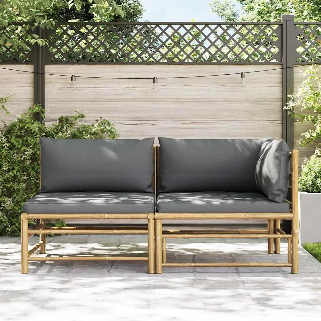2 Piece Garden Lounge Set Bamboo Outdoor Sofa Seating with Dark Grey Cushions