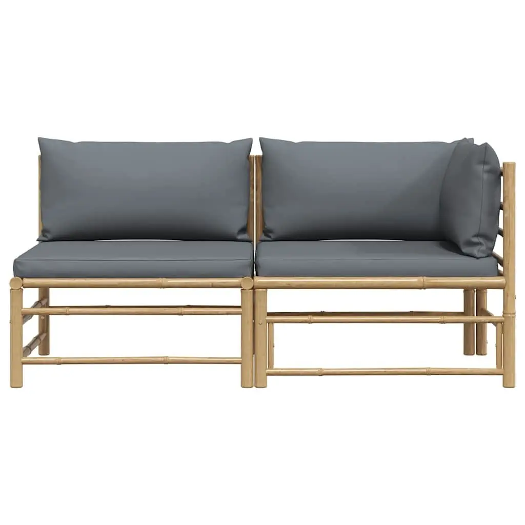 2 Piece Garden Lounge Set Bamboo Outdoor Sofa Seating with Dark Grey Cushions