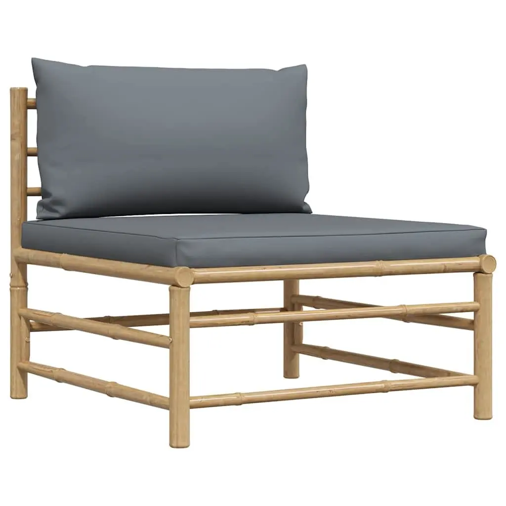 2 Piece Garden Lounge Set Bamboo Outdoor Sofa Seating with Dark Grey Cushions