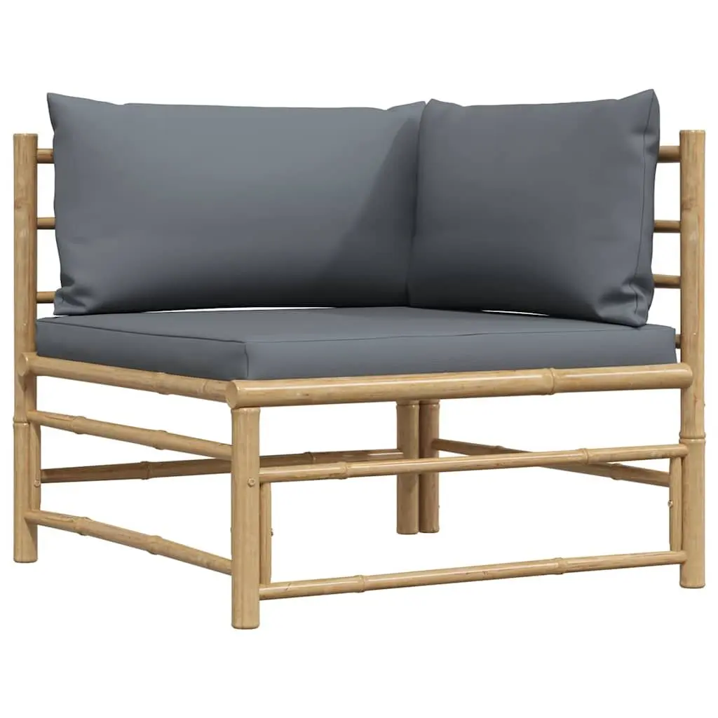2 Piece Garden Lounge Set Bamboo Outdoor Sofa Seating with Dark Grey Cushions