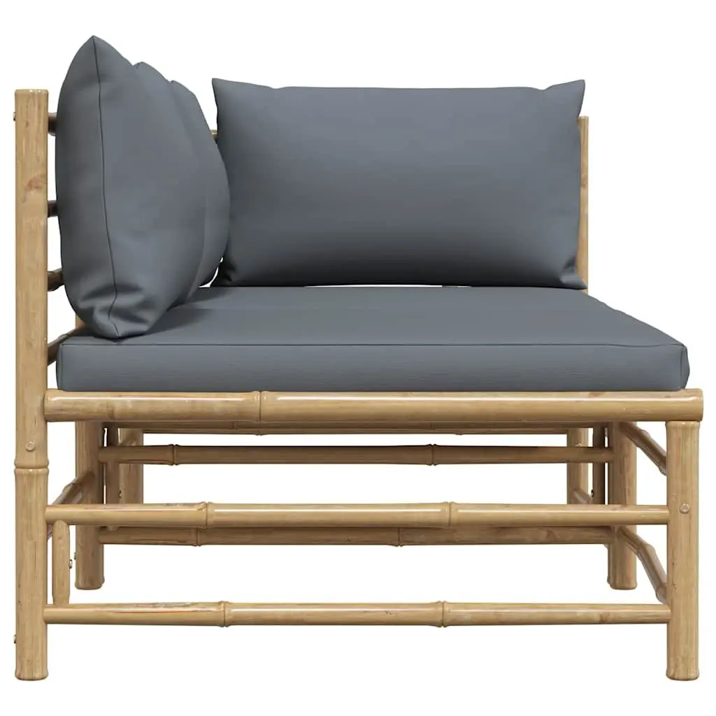 2 Piece Garden Lounge Set Bamboo Outdoor Sofa Seating with Dark Grey Cushions