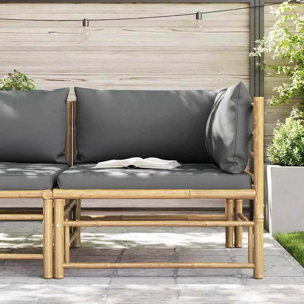 Modular Outdoor Sectional Sofa Bamboo Grey Cushions Garden Patio Furniture