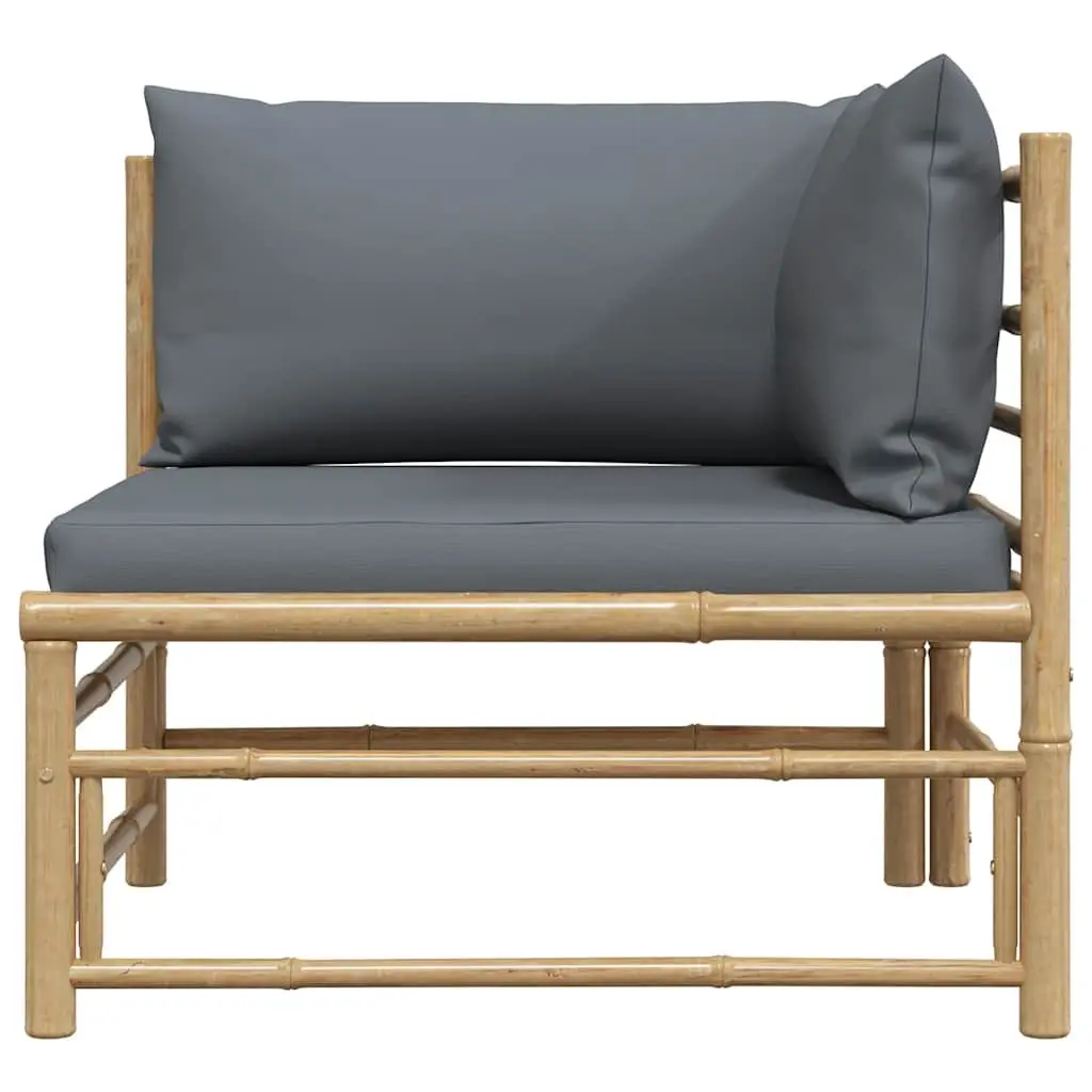 Modular Outdoor Sectional Sofa Bamboo Grey Cushions Garden Patio Furniture
