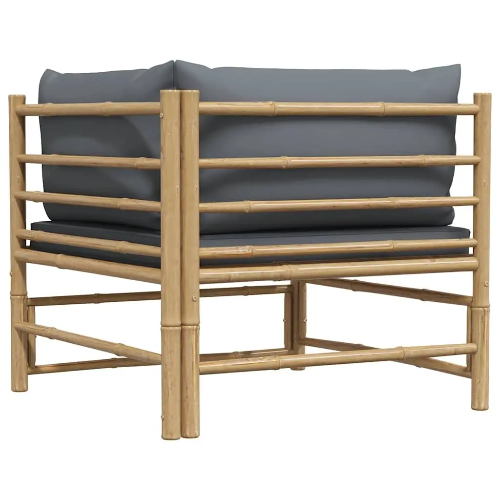 Modular Outdoor Sectional Sofa Bamboo Grey Cushions Garden Patio Furniture