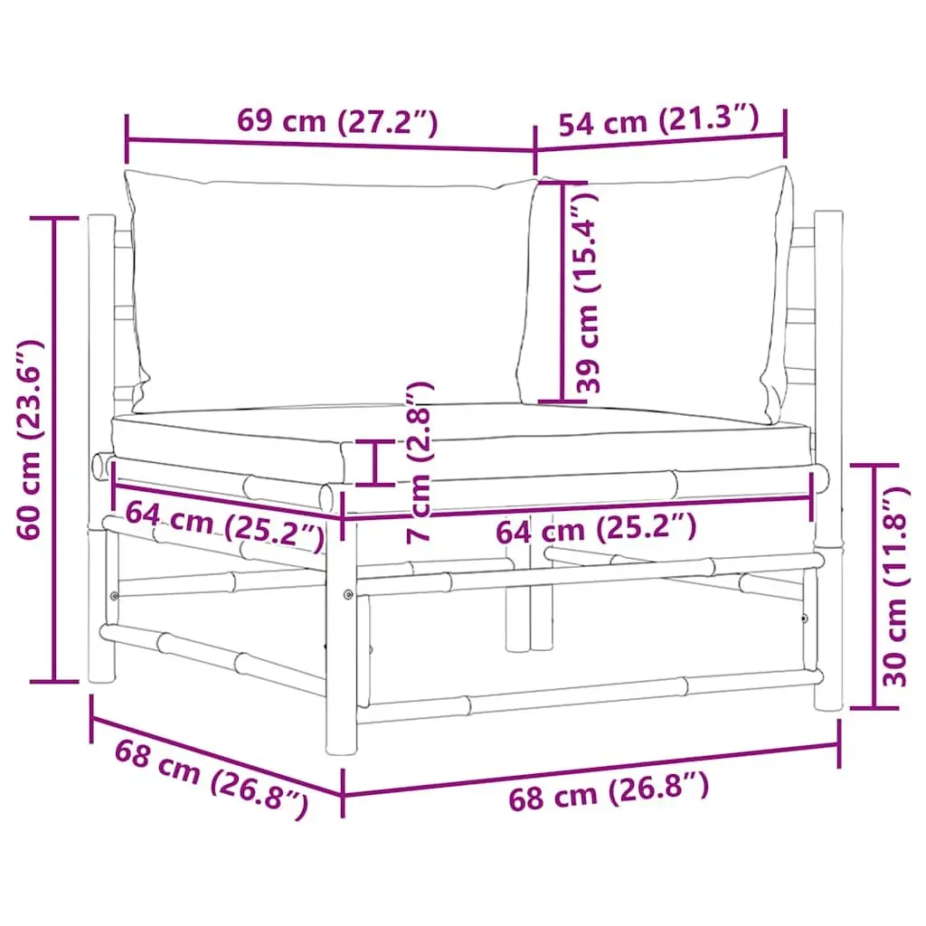 Modular Outdoor Sectional Sofa Bamboo Grey Cushions Garden Patio Furniture