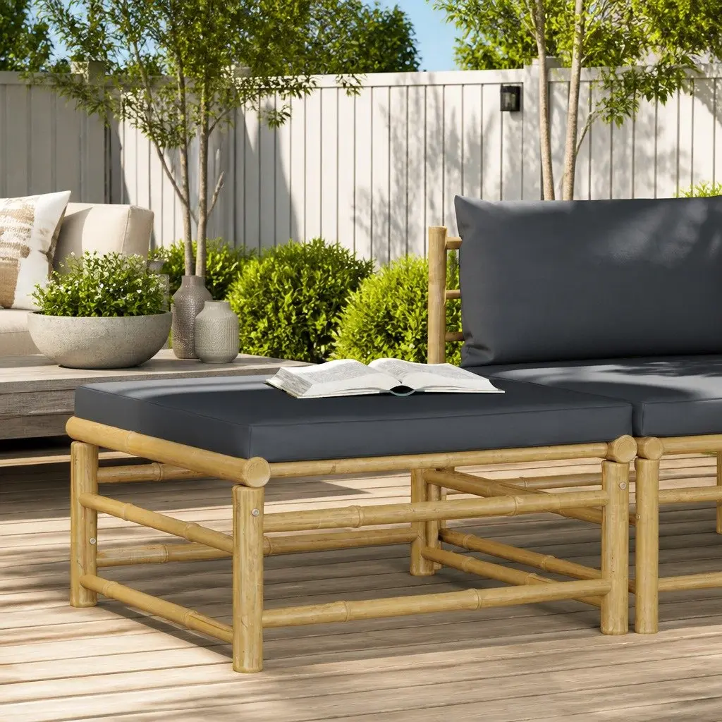 Garden Footrest Ottoman Outdoor Patio Lounging Seating Grey Cushion Bamboo