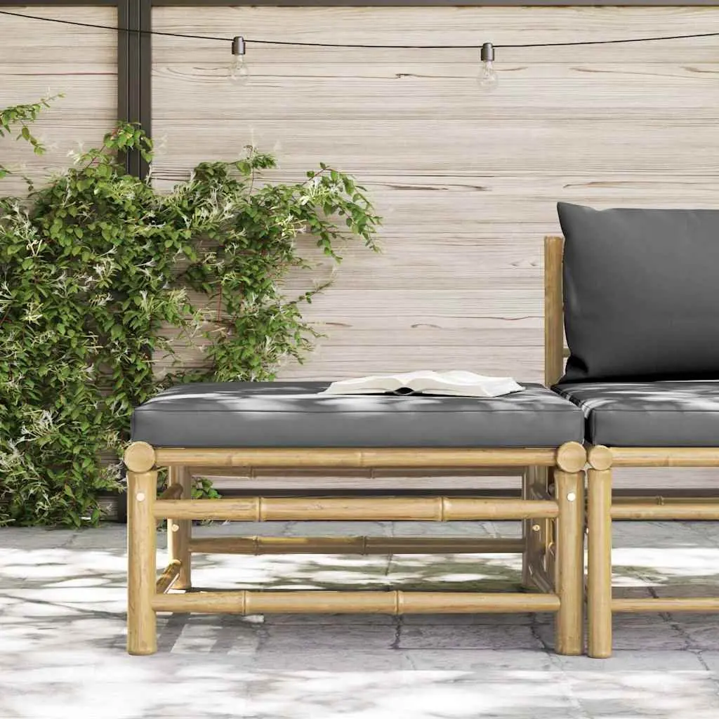 Garden Footrest Ottoman Outdoor Patio Lounging Seating Grey Cushion Bamboo