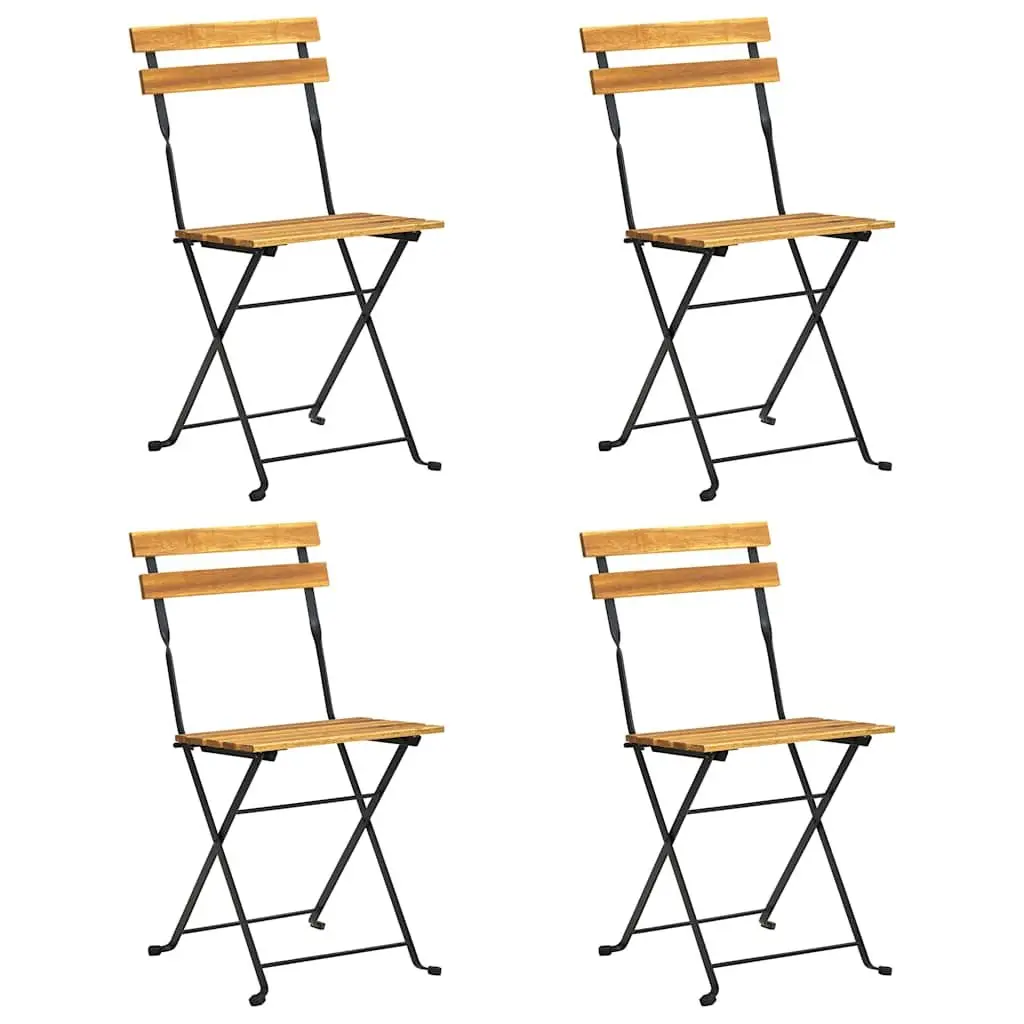 Folding Bistro Chairs Set of 4 Garden Seating Solid Acacia Wood Brown