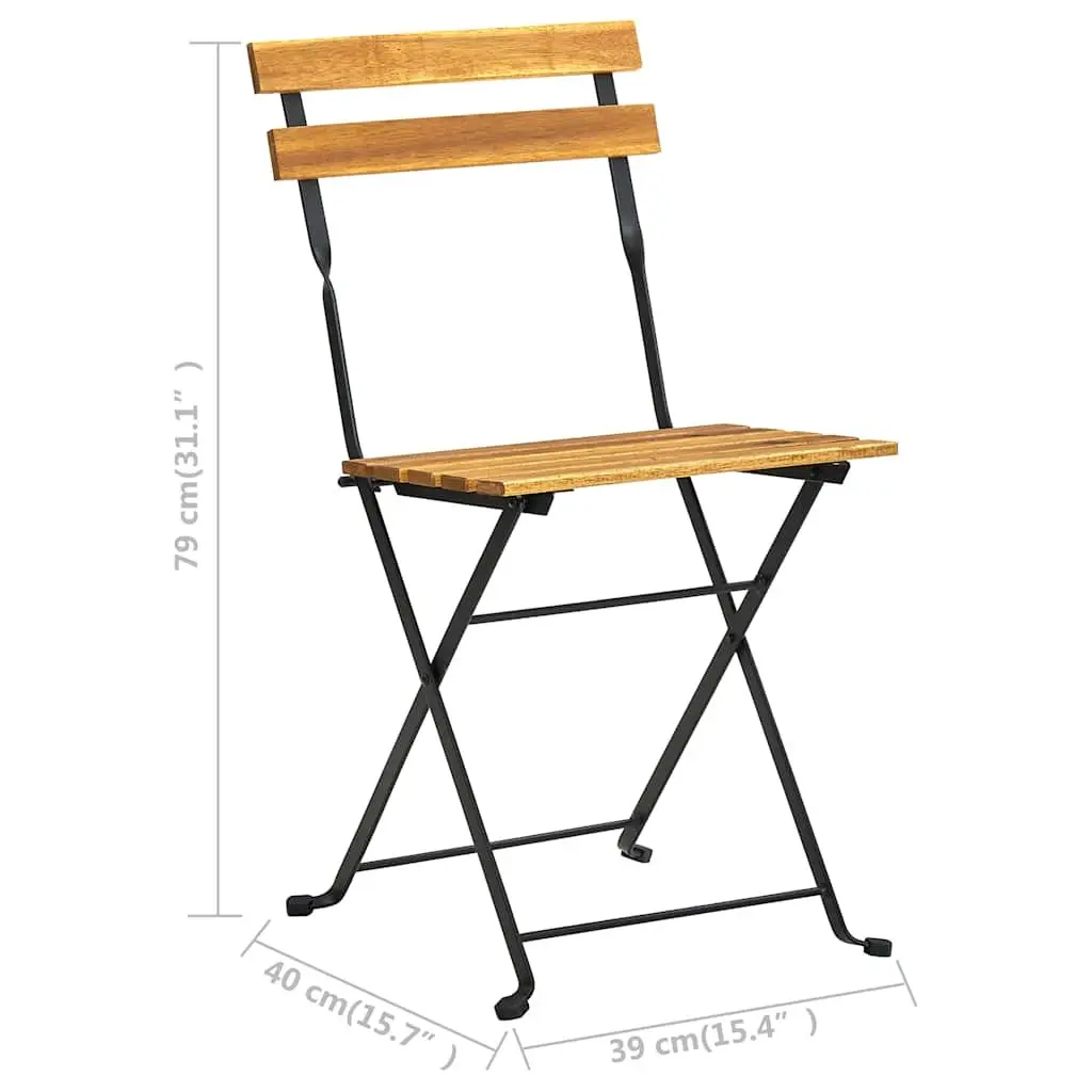 Folding Bistro Chairs Set of 4 Garden Seating Solid Acacia Wood Brown